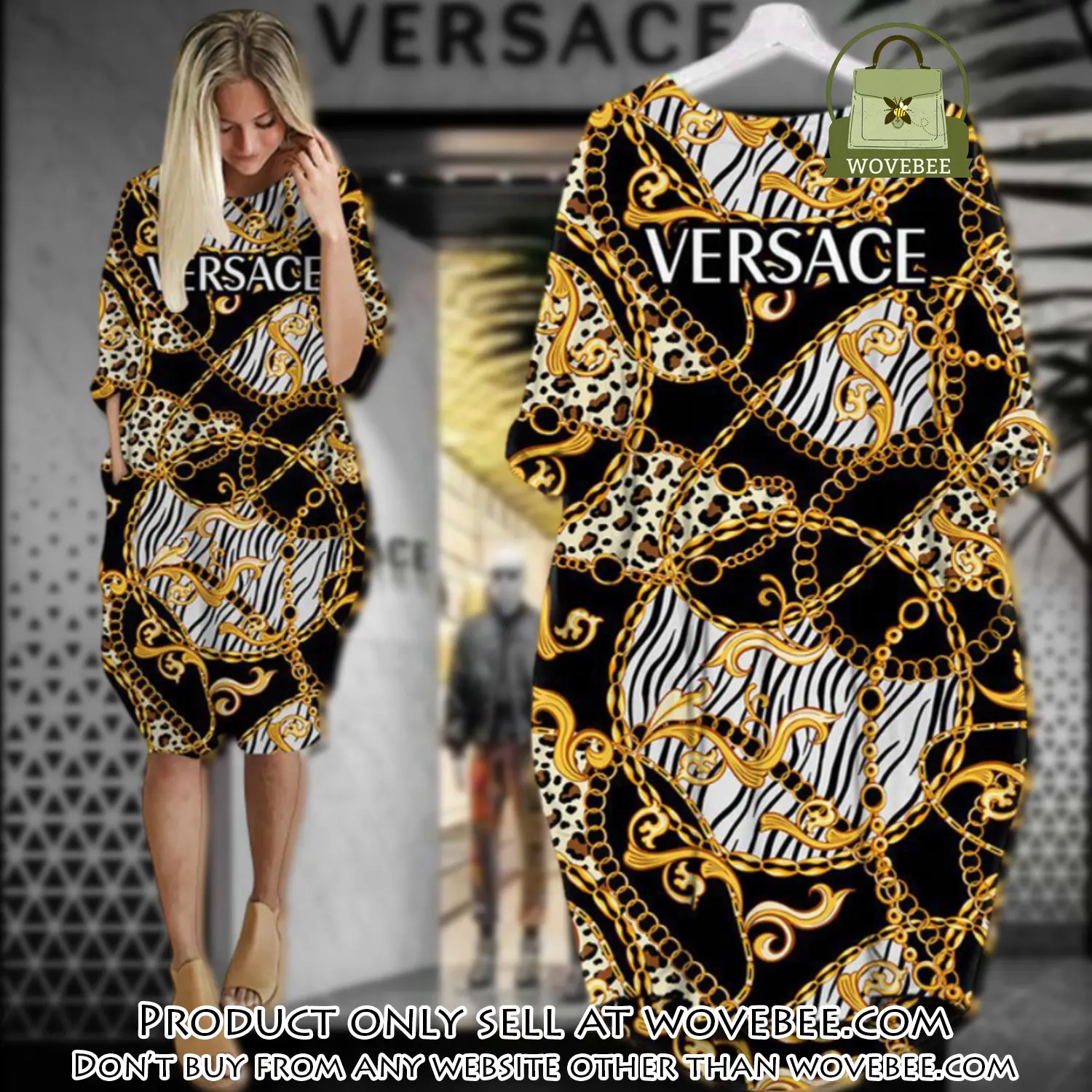 Gianni versace black gold batwing pocket dress luxury brand for women pd083 wvb0348225